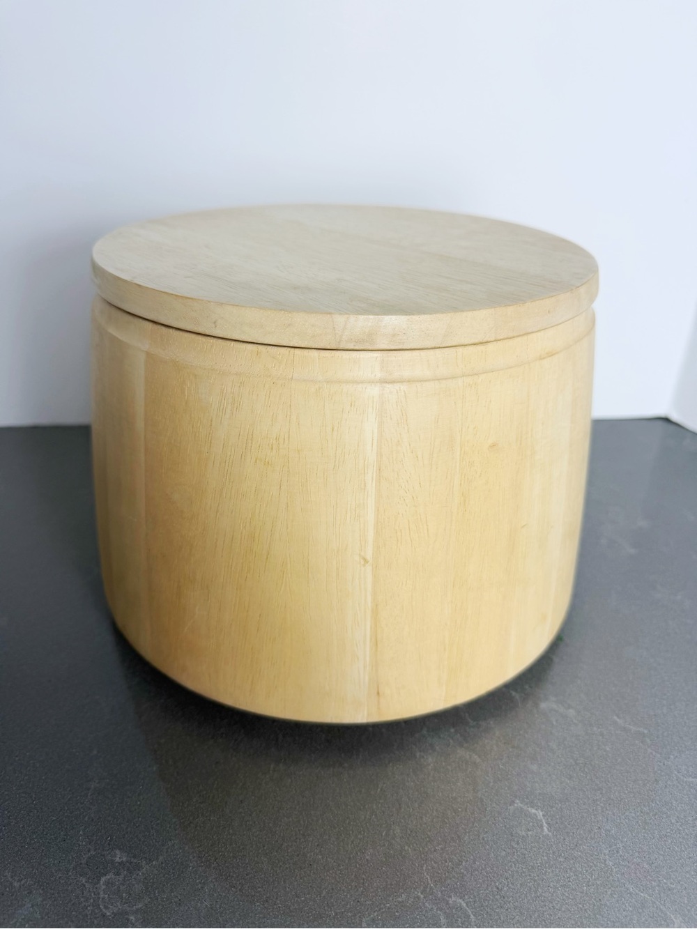 Vintage Dansk blonde wood lidded ice bucket with liner